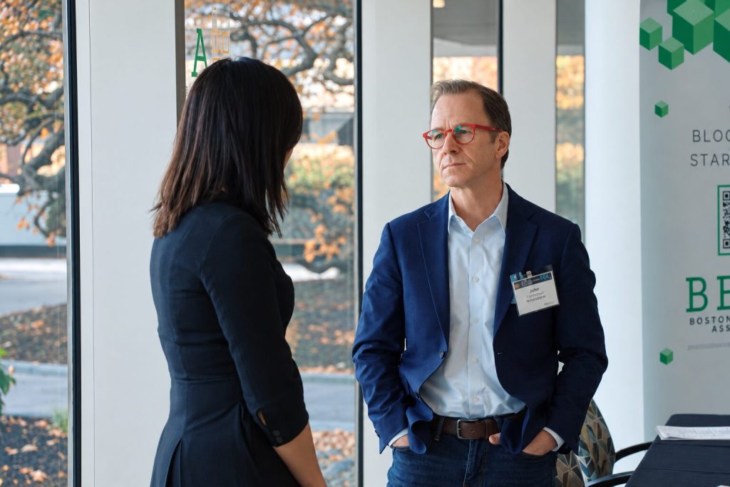 J. Hargrave in conversation at the BU hackathon