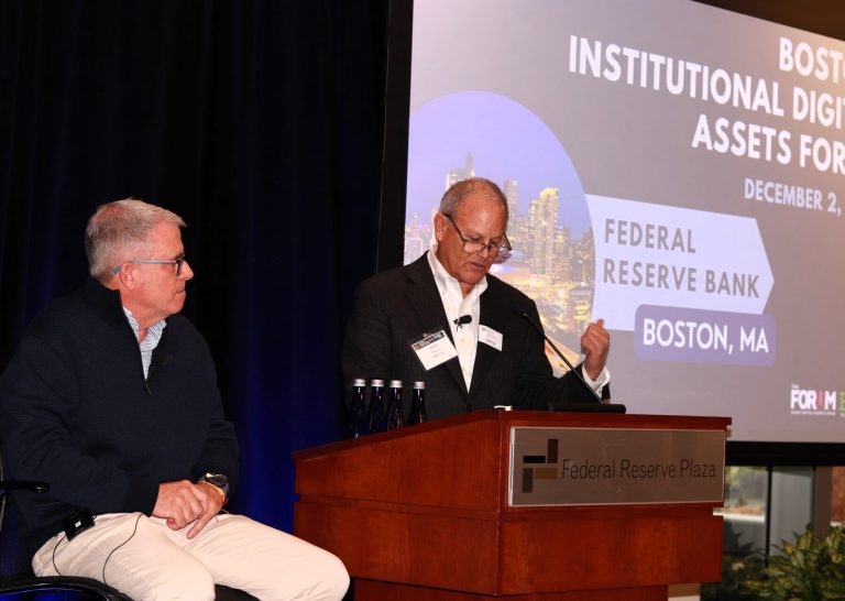Bruce and Doug on stage at the Boston Institutional Digital Assets Forum